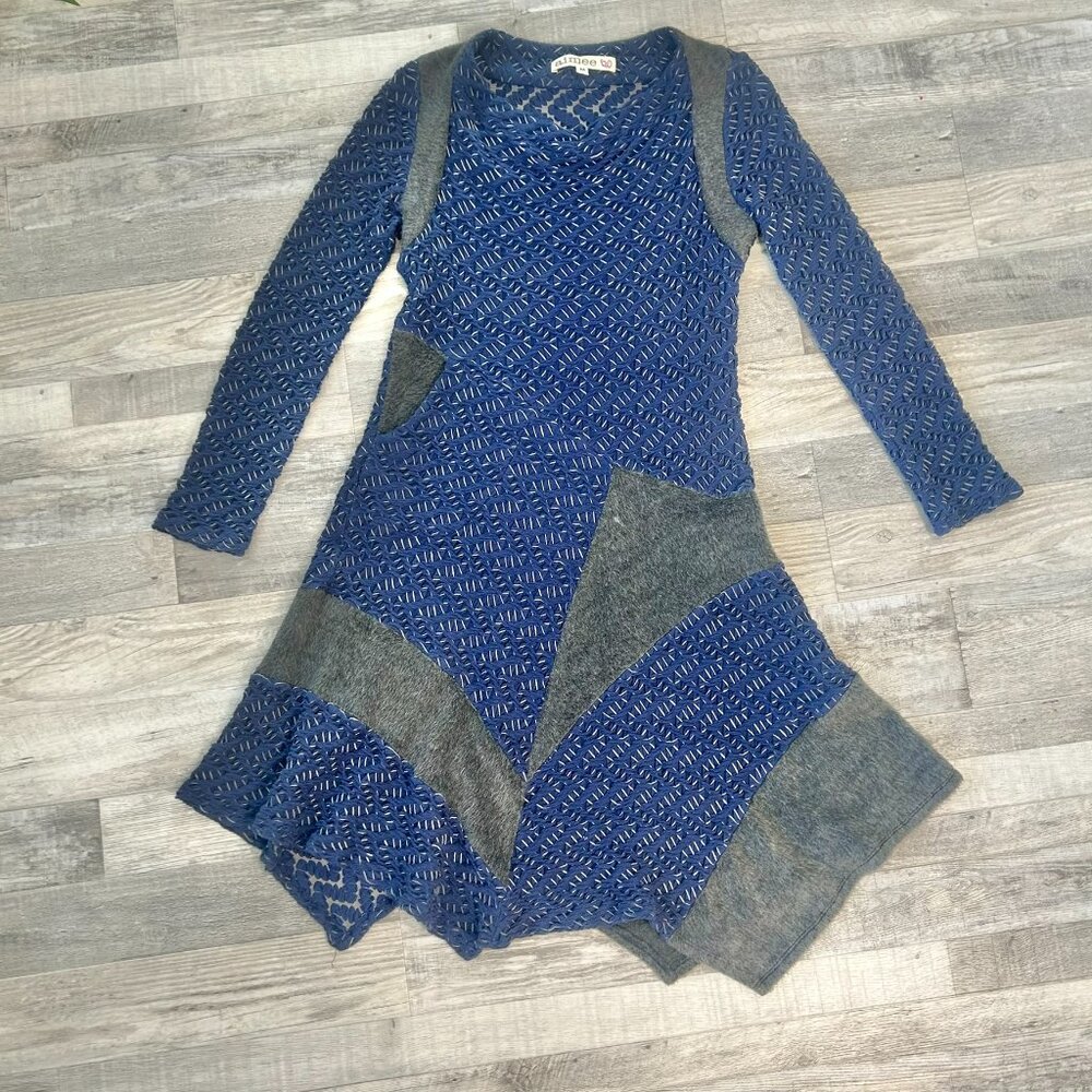 Aimee G Dress Blue Grey, Knit, Fit & Flare, Whimsigoth, Punk Size Medium A20